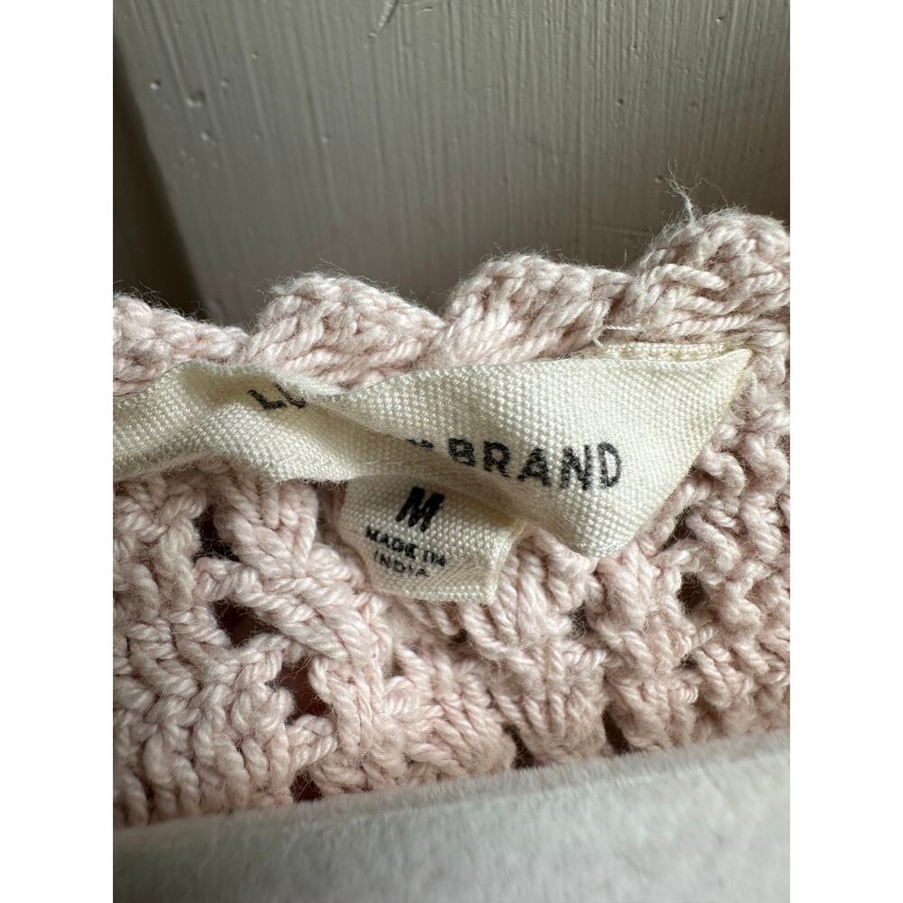 Lucky Brand Boho Crochet Tie-Front Cardigan Sweater Vest Pink Cotton Size M - Picture 7 of 9